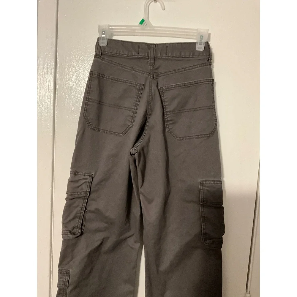 Hollister Ultra High-Rise Baggy Cargo Pants Gray Wide Leg Carpenter W24R